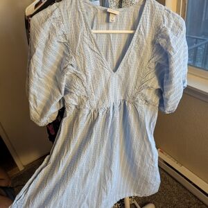 A New Day Light Blue Textured V-Neck Dress